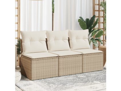 vidaXL Záhradná pohovka s vankúšmi 3-miestna béžová polyratanová