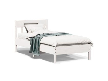 vidaXL Rám postele s čelom biely 90x190 cm masívne drevo
