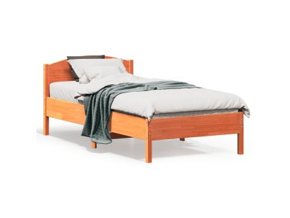 vidaXL Posteľný rám s čelom voskový hnedý 90x190 cm borovicový masív
