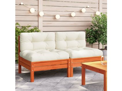 vidaXL Záhr.pohovka bez podrúčok s vankúšmi 2ks vosková hnedá borovica