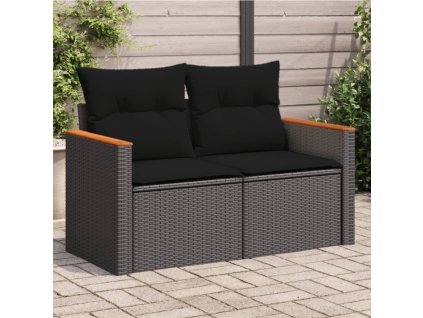 vidaXL Záhradná pohovka s vankúšmi 2-miestna čierna polyrattan