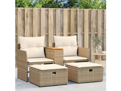 vidaXL Záhradná pohovka 2-miestna so stoličkami béžová polyratan