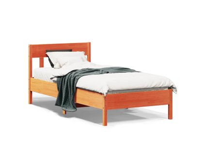 vidaXL Posteľný rám s čelom voskovo hnedý 75x190 cm borovicový masív