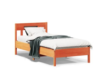 vidaXL Posteľný rám s čelom voskovo hnedý 90x200 cm borovicový masív