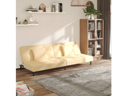 vidaXL 2-miestna rozkladacia pohovka s 2 vankúšmi, krémová, zamat