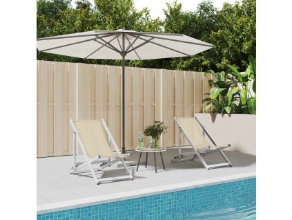 vidaXL Skladacie plážové kreslá 2 ks, krémové, hliník a textilén