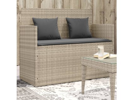 vidaXL Záhradná lavička s podložkami bledosivá polyratan