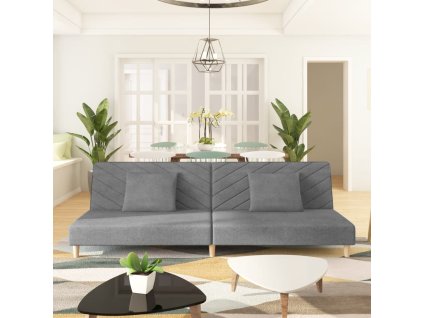 vidaXL 2-miestna rozkladacia pohovka s 2 vankúšmi, svetlosivá, látka