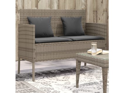 vidaXL Záhradná lavička s podložkami sivá polyratan