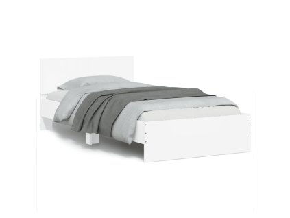 vidaXL Posteľný rám s čelom a LED svetlami biely 100x200 cm