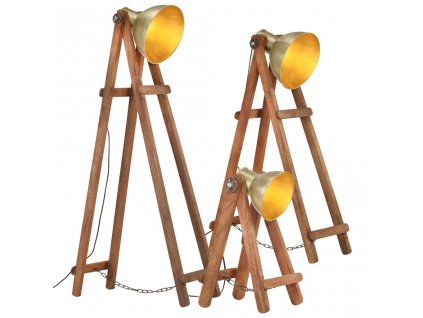 vidaXL Stojanové lampy 3 ks mosadzné E27 masívne mangovníkové drevo