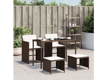 vidaXL 5-dielna záhradná jedálenská súprava s vankúšmi hnedá polyratan