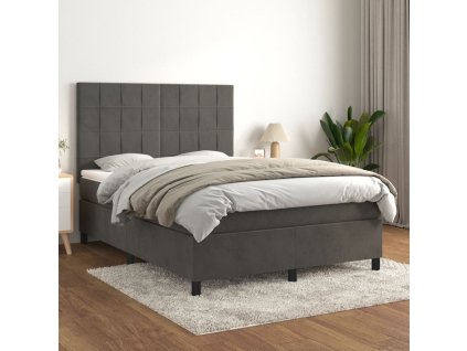 vidaXL Posteľný rám boxspring s matracom tmavosivý 140x190 cm zamat