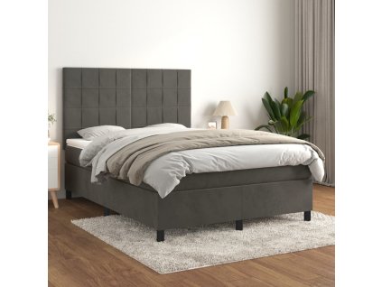 vidaXL Posteľný rám boxspring s matracom tmavosivý 140x200 cm zamat