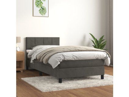 vidaXL Posteľný rám boxspring s matracom tmavosivý 90x190 cm zamat