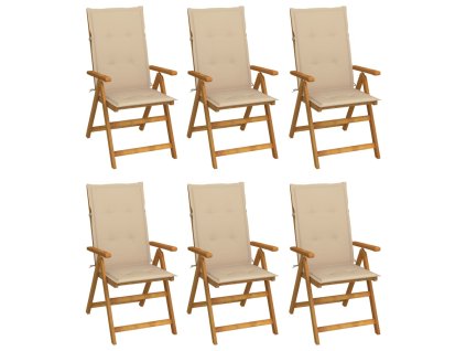 vidaXL Skladacie záhradné stoličky s podložkami 6 ks akáciový masív