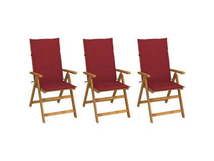 vidaXL Skladacie záhradné stoličky s podložkami 3 ks akáciový masív