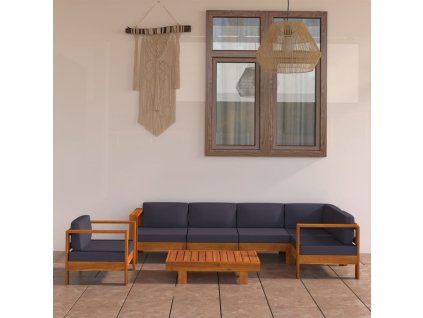 vidaXL 7-dielna záhradná sedacia súprava s tmavosivými podložkami akáciové drevo