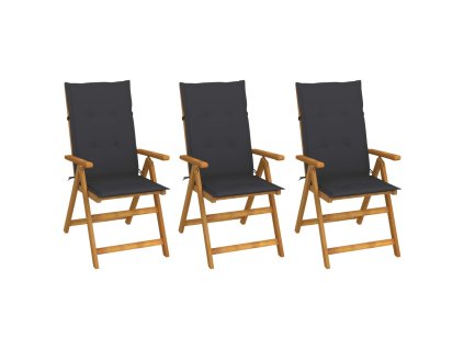 vidaXL Skladacie záhradné stoličky s podložkami 3 ks akáciový masív