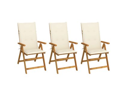 vidaXL Skladacie záhradné stoličky s podložkami 3 ks akáciový masív