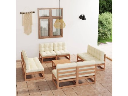 vidaXL 9-dielna záhradná súprava s podložkami, borovicový masív