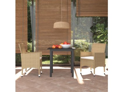 vidaXL 3-dielna záhradná jedálenská súprava s podložkami polyratan béžová