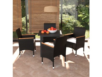 vidaXL 5-dielna záhradná jedálenská súprava a vankúše čierna polyratan