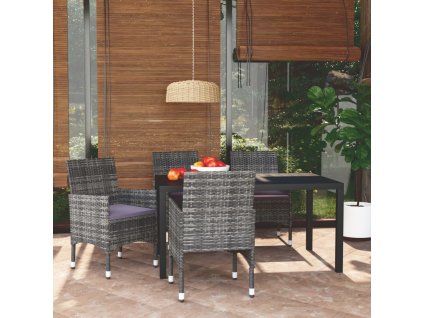 vidaXL 5-dielna záhradná jedálenská súprava s vankúšmi polyratan sivá