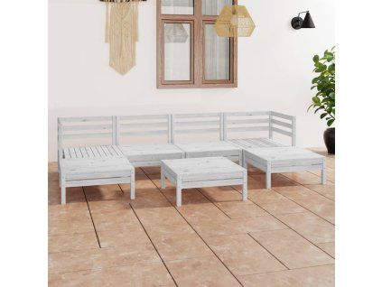 vidaXL 7-dielna záhradná sedacia súprava, biela, borovicový masív