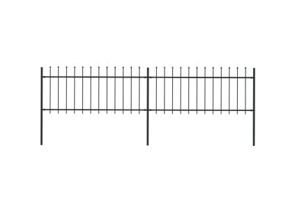vidaXL Oceľový záhradný plot so špicatými vrchmi čierny 3,4-0,8 m