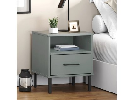 vidaXL Nočná skrinka s kovovými nohami sivá masívna borovica OSLO