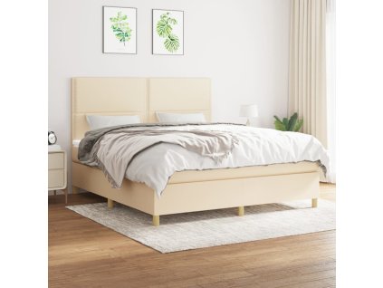 vidaXL Posteľný rám boxspring s matracom krémový 180x200 cm látka