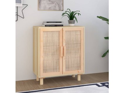 vidaXL Komoda hnedá 60x30x70 cm masívna borovica a prírodný ratan