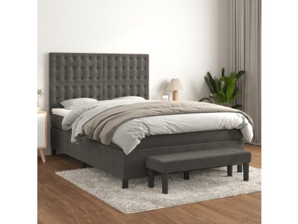vidaXL Posteľný rám boxspring s matracom tmavosivý 140x190 cm zamat