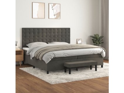 vidaXL Posteľný rám boxspring s matracom tmavosivý 200x200 cm zamat