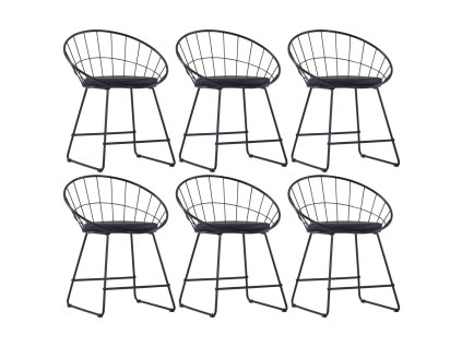 vidaXL Jedálenské stoličky so sedadlami z umelej kože 6 ks čierne oceľ