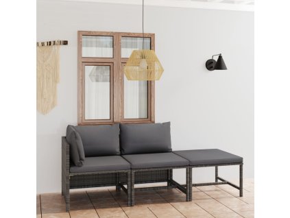 vidaXL 3-dielna záhradná sedacia súprava s podložkami polyratan sivá