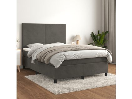 vidaXL Posteľný rám boxspring s matracom tmavosivý 140x190 cm zamat