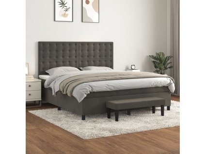 vidaXL Posteľný rám boxspring s matracom tmavosivý 180x200 cm zamat