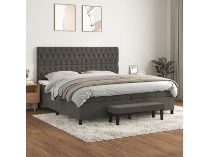 vidaXL Posteľný rám boxspring s matracom tmavosivý 200x200 cm zamat