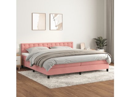 vidaXL Posteľný rám boxsping s matracom ružový200x200 cm zamat