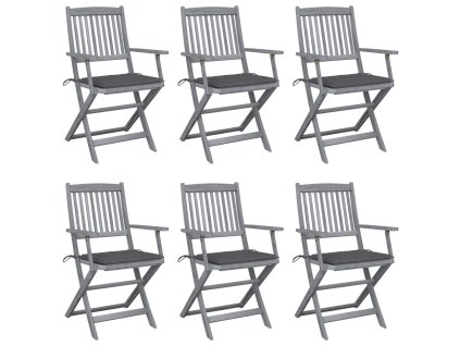 vidaXL Skladacie vonkajšie stoličky s podložkami 6 ks akáciový masív