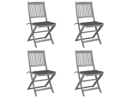 vidaXL Skladacie vonkajšie stoličky s podložkami 4 ks akáciový masív