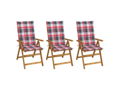 vidaXL Skladacie záhradné stoličky s podložkami 3 ks akáciový masív