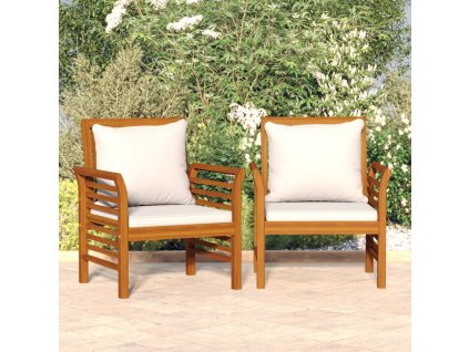 vidaXL Rozkladacie kreslá a krémovo biele vankúše 2 ks akáciový masív