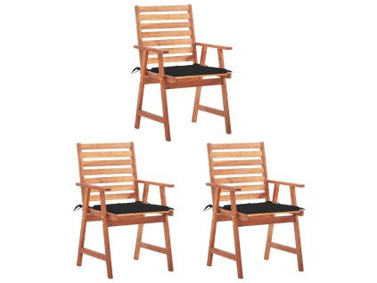 vidaXL Vonkajšie jedálenské stoličky s podložkami 3 ks masívna akácia