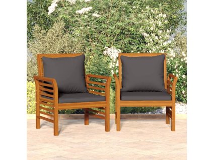 vidaXL Rozkladacie pohovky s tmavosivými vankúšmi 2 ks akáciový masív