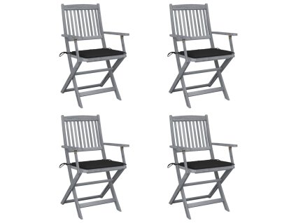 vidaXL Skladacie vonkajšie stoličky s podložkami 4 ks akáciový masív