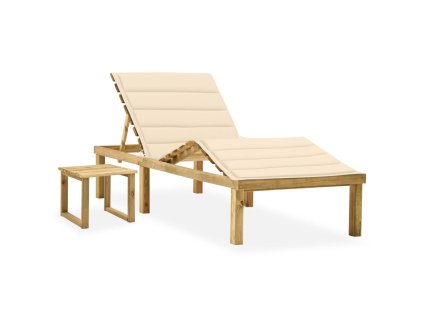 vidaXL Záhradné ležadlo so stolom a podložkou, impregnovaná borovica