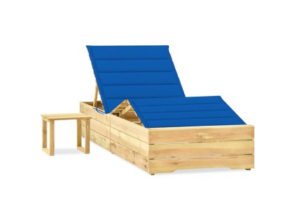 vidaXL Záhradné ležadlo so stolom a podložkou, impregnovaná borovica